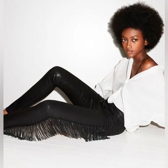 Nwot J Brand X Halpern Maria Fringe High-Rise Skinny Jeans Black 28